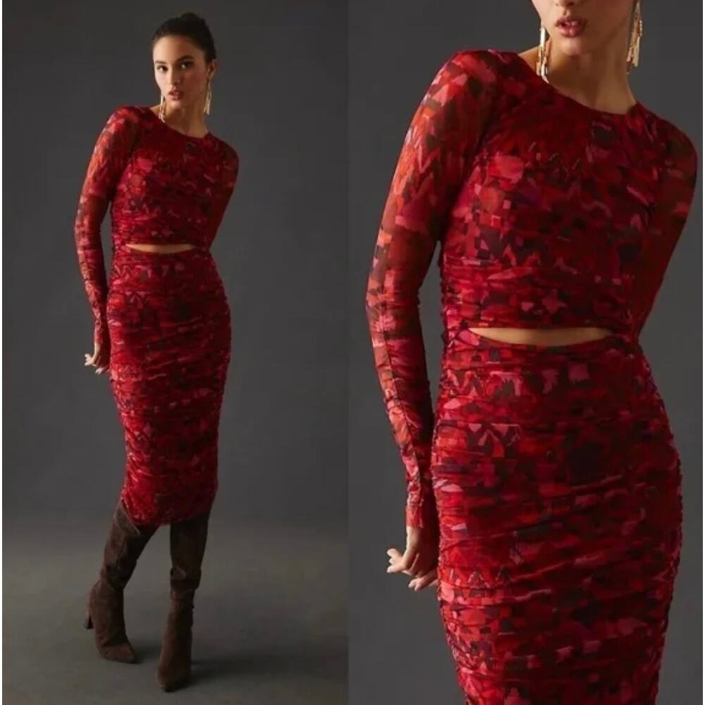 NWT! MISA Los Angeles Iselin Geo Print Mesh Body-Con Dress - Size Large